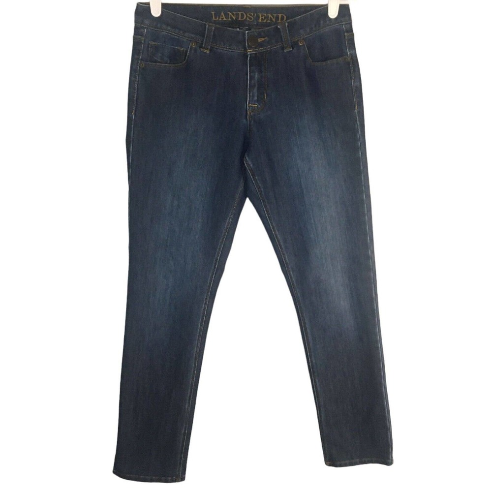Lands' End Jeans Size 6P Blue Medium Wash Straight Leg Cotton Blend Denim Jeans